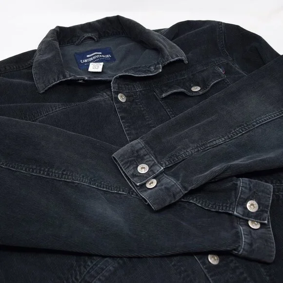 Canyon River Blues Corduroy Jacket Men Large Button Up Black Casual Cozy Outdoor - Picture 3 of 12